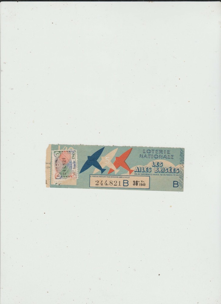 FRANCE   LOTTERY  TICKET  1949