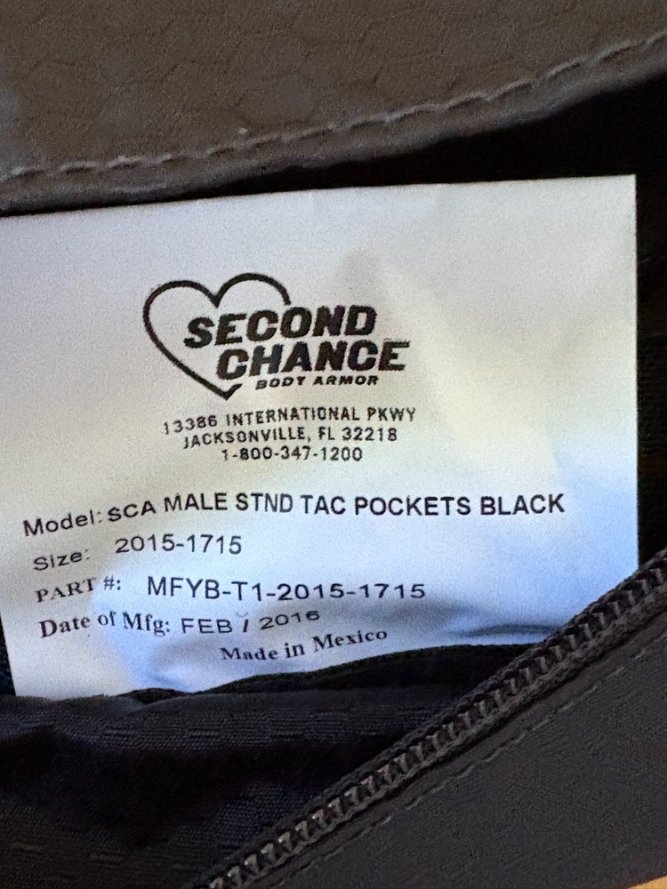 SECOND CHANCE Standard Fix Pocket Tactical Armor Carrier Side Open Small Black