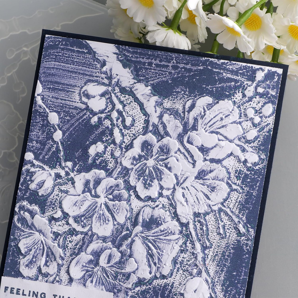 3D Embossing Folder for Card Making,Cherry Plum Blossom Clear Plastic Texture Fa