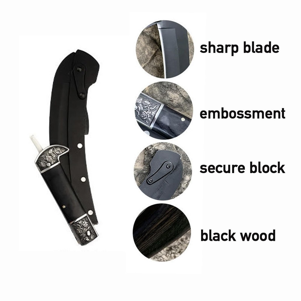 Folding Sickle, Two Section Foldable Scythe with Wooden Handle, Sheath, 2 Sec...