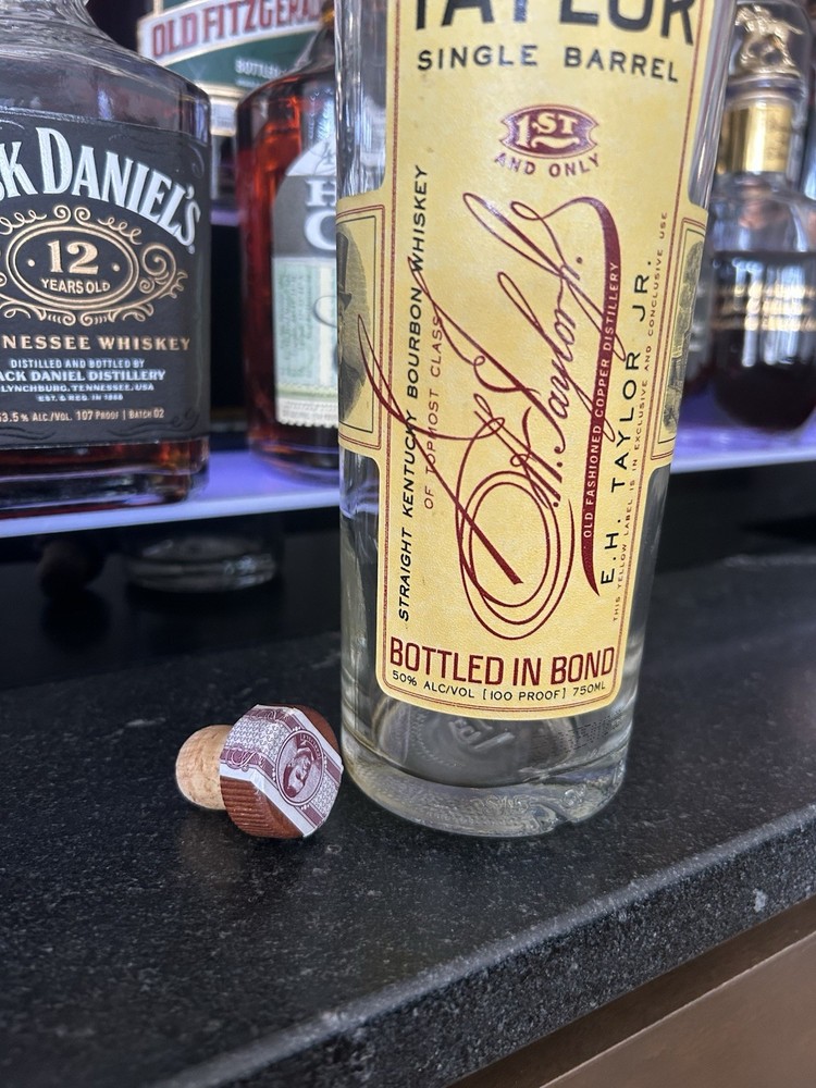 Empty Colonel E.H. Taylor Single Barrel 100 Proof Bottle With Cork