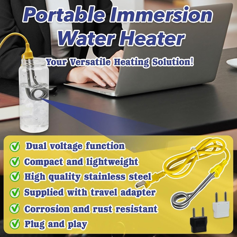 2-Pack Portable Immersion Heater Kit - 120V-300W,240V-600W, Instant Water Heater