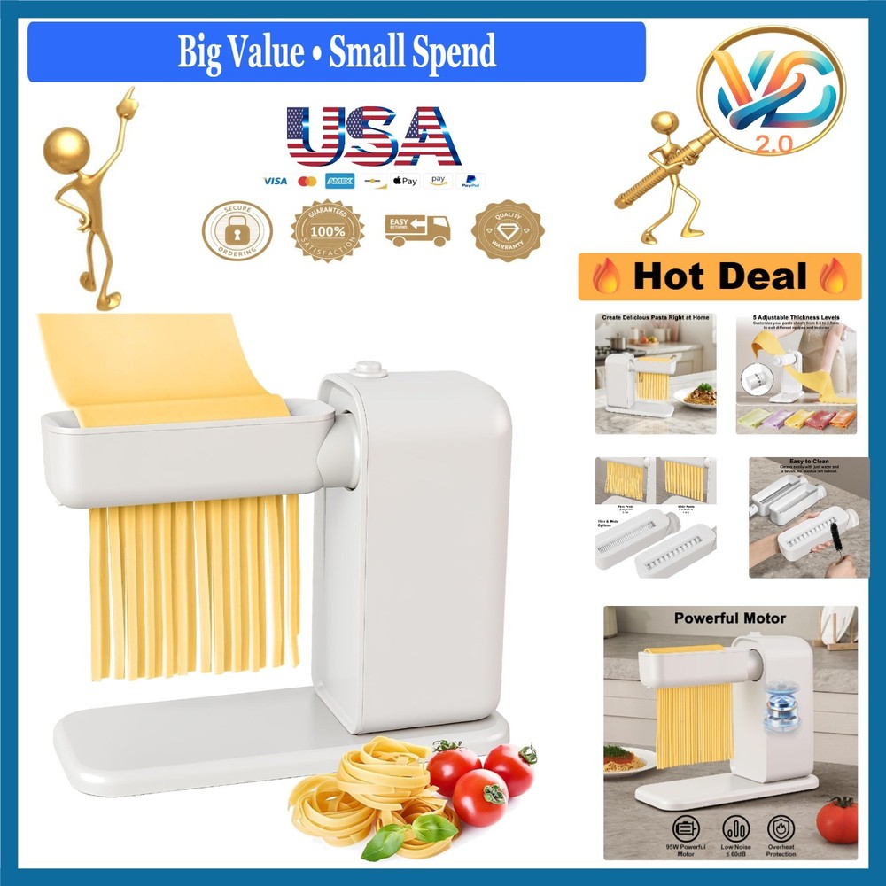 Electric 3-in-1 Pasta Maker Machine Includes Rollers Cutters White