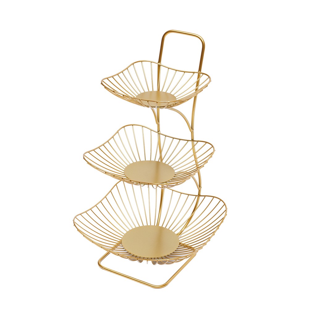 3-Tier Fruit Basket Bowl, Gold Metal Kitchen Storage Rack for Vegetables, 44.6CM