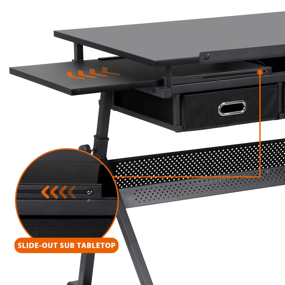 Drafting Table Drawing Desk Workstation Adjustable Tabletop w/Stool & 2 Drawers