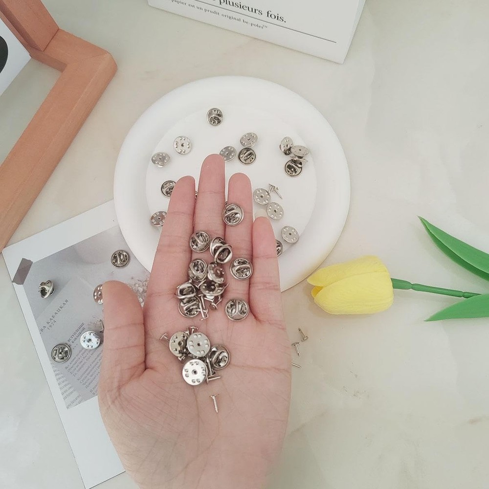 100 PCS Metal Locking Pin Backs Replacement, Butterfly Tie Tacks, Silver