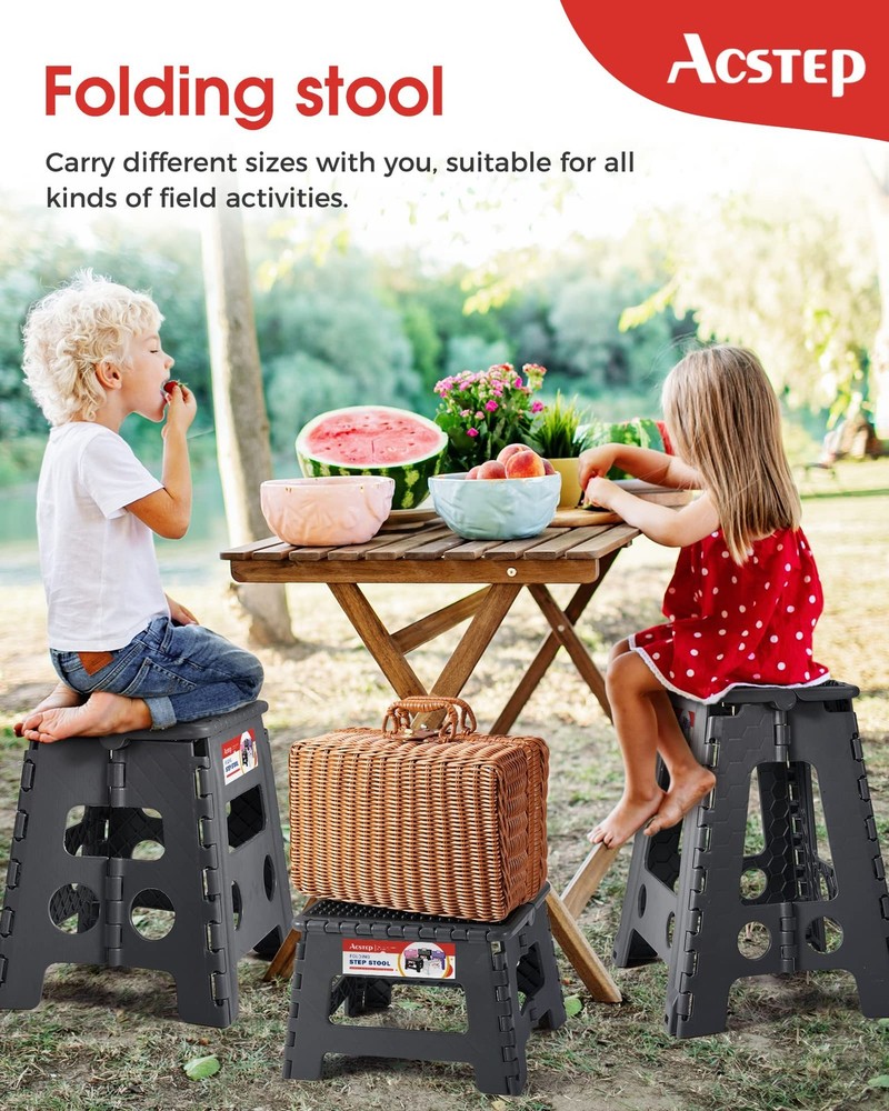 Folding Step Stool 9 inch Height Non-Slip Plastic Step Stools for Kids and Ad...