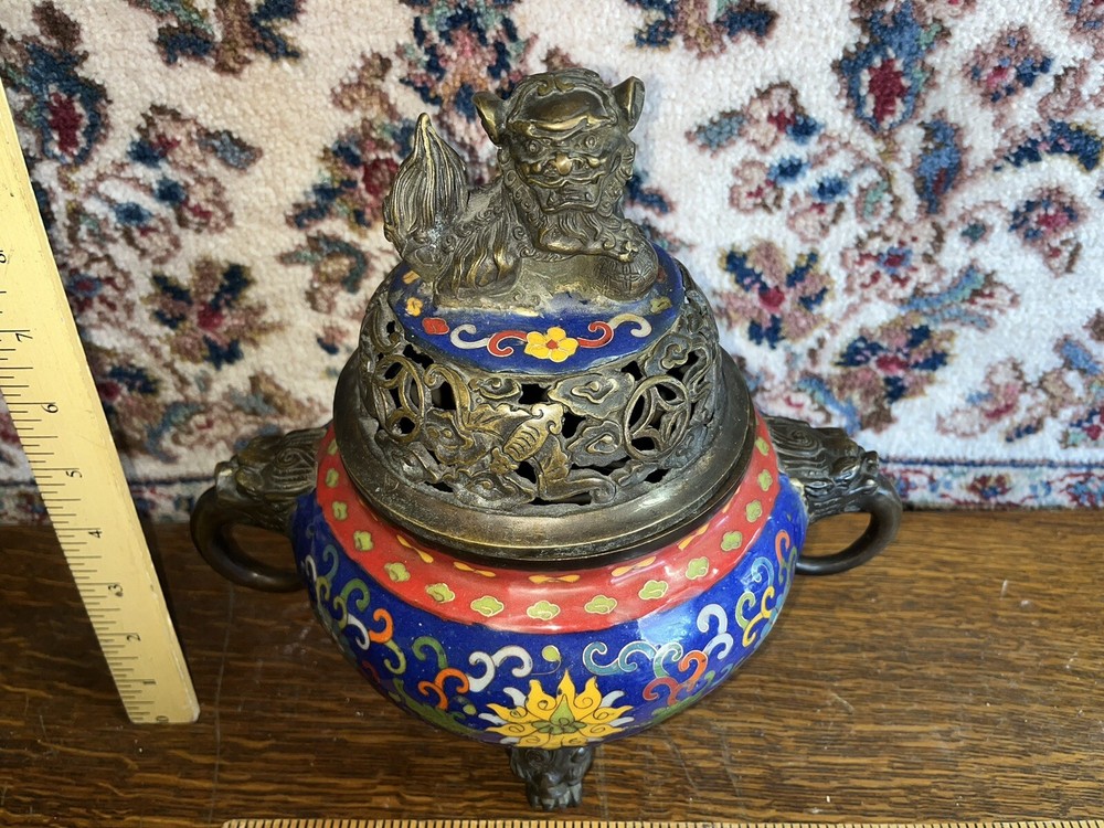 Large Chinese Bronze Base Cloissone Censer