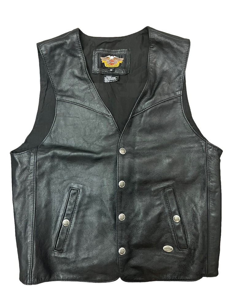 HARLEY DAVIDSON MOTORCYCLE BLACK LEATHER CHAPS & VEST Size Medium