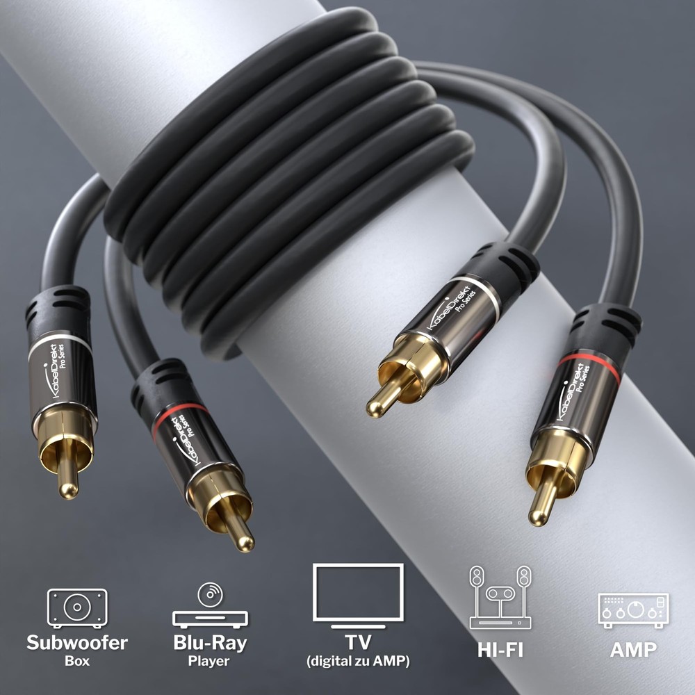 CableDirect – 6ft RCA/Phono Cable, 2 × 2 Plugs, Stereo Audio Cable, Practical...