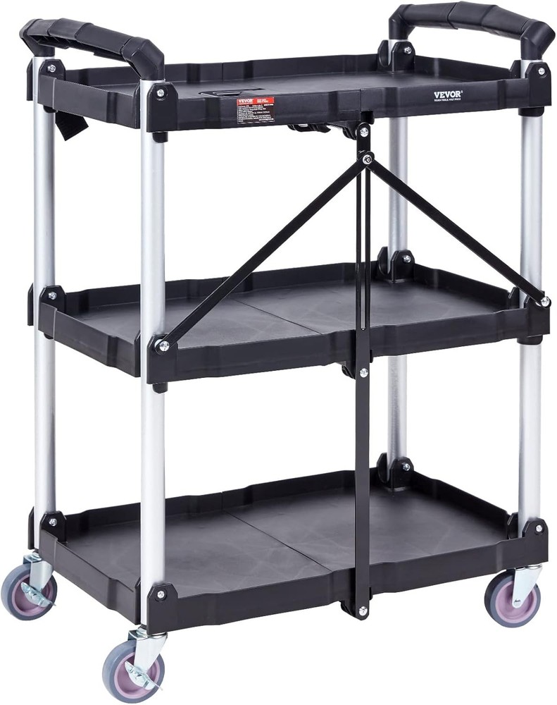 3 Shelf Folding Utility Cart 165LBS Plastic Rolling