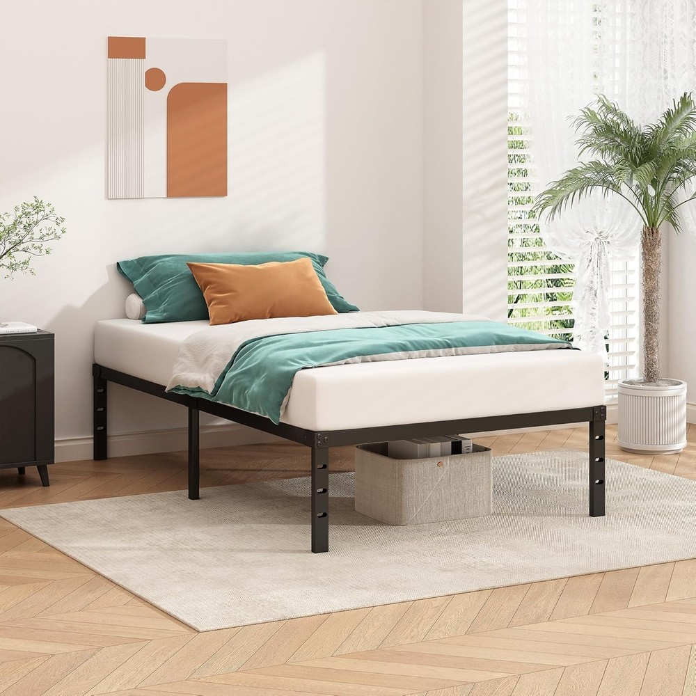 Twin Bed Frame 18" Height, Squeak Resistant, Under-Bed Storage, Black