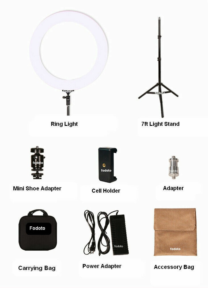 Fodoto 14" LED BiColor Dimmable Ring Light with 7' Stand & Remote Control