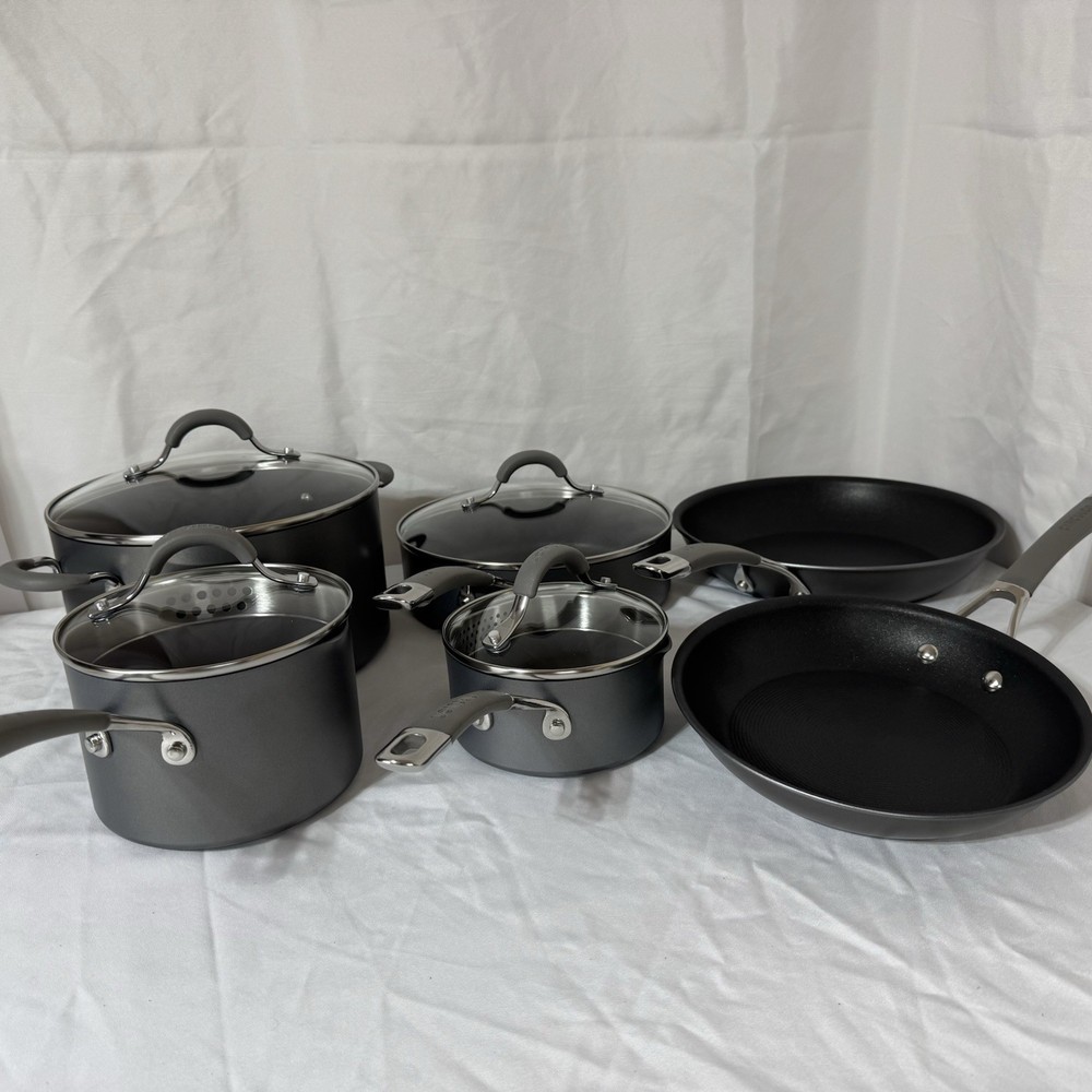 Complete Circulon Elementum 10pc Hard-Anodized Nonstick Cookware Set Silver MINT