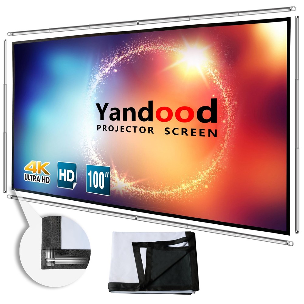 Portable Projector Screen 100 inch with Stainless Telescopic Pole Frame Black...