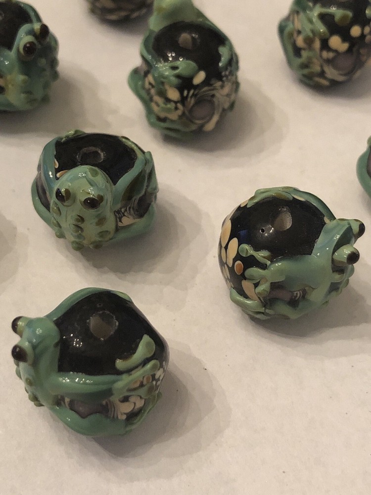 One (1) Each Lampwork Glass Frog Bead