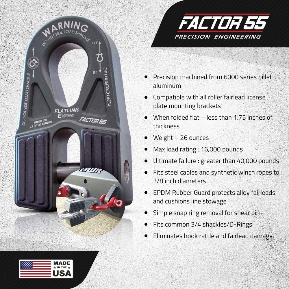 Factor 55 00080-06 Flatlink E (Expert) Replaces Conventional Winch Hook Gray