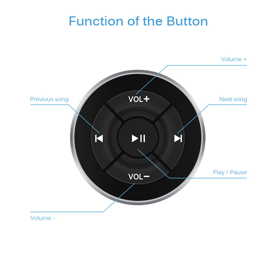 Car Steering Wheel Wireless BT Remote Control Button Music For Android IOS Phone