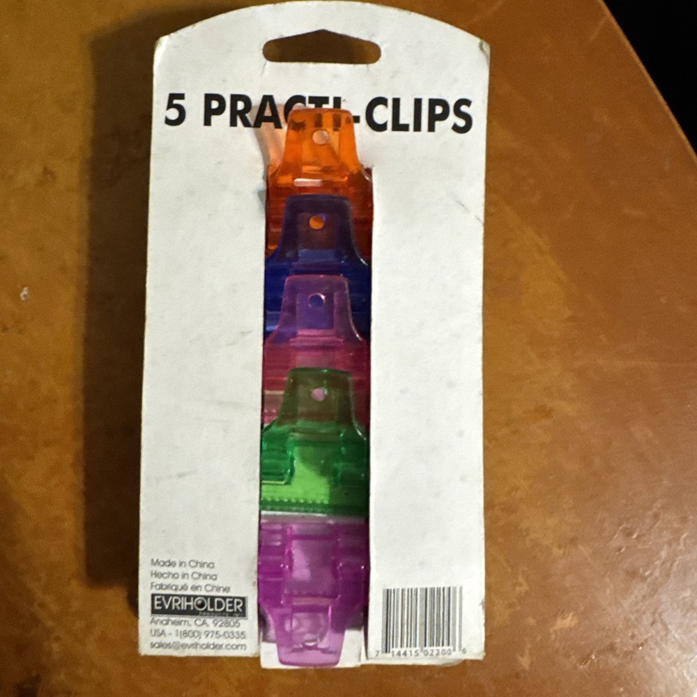 Practi-Clip, Neon Colored Multi Use Unique Practical Clips, 5 pc Set NEW