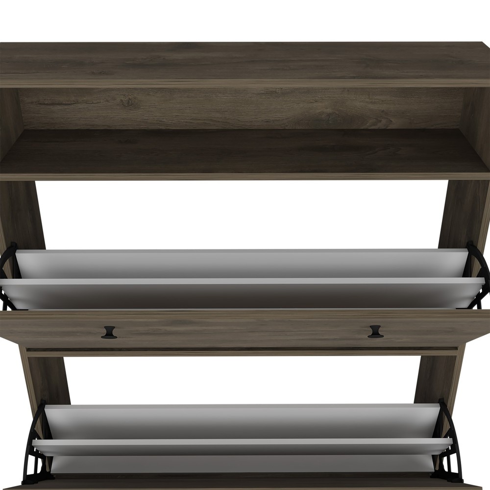 Shoe Rack 46" H, One Open Storage Shelf, Two Internal Storage Drawers