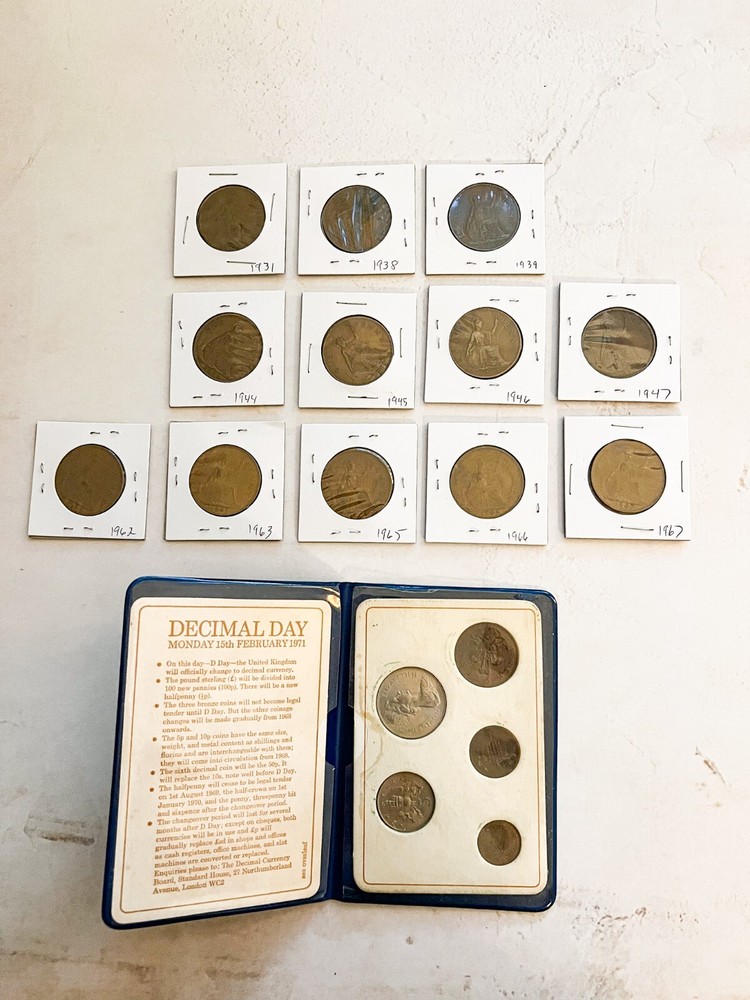 British Coin Lot Pennies and First Decimal Set