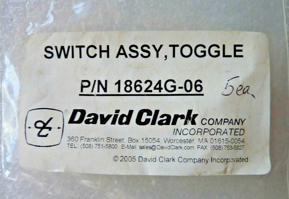 Motorola Solutions 18624G-06 David Clark Switch Assembly Toggle w/ Wire NEW