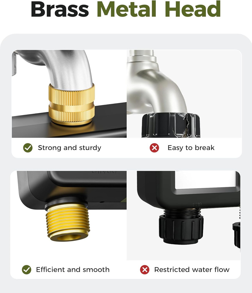 Brass Sprinkler Timer 2 Zone, IP66 Waterproof Programmable Water Hose Timer 2 Ou