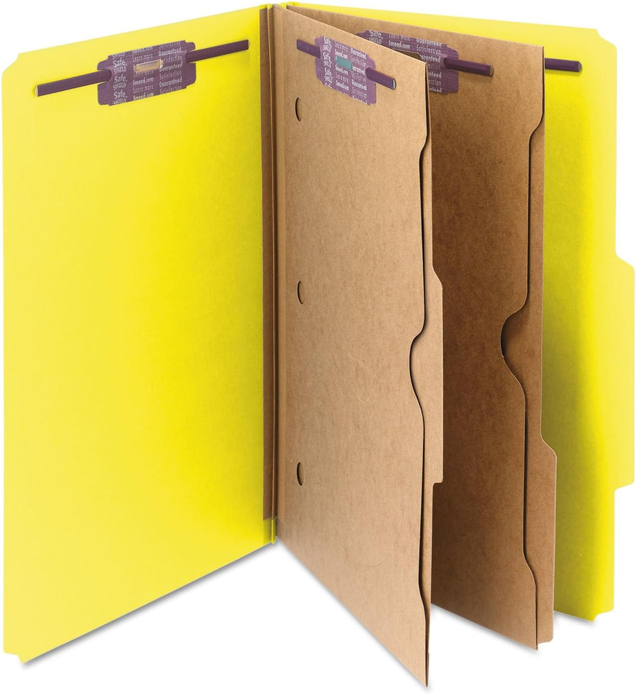 Pressboard Classification File Folder with Safeshield Fasteners, 2 Pocket Divide