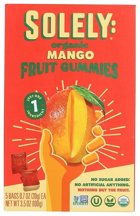 SOLELY Organic Mango Fruit Gummies - 5 Single Serving Bags