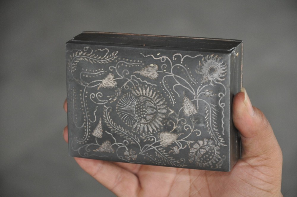 Vintage Iron Silver Bidri Work Rectangular Fine Quality Jewellery Box,