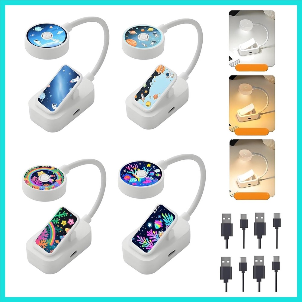 4 Pack Rechargeable Book Lights Bulk for Reading in Bed,3 Color,Adjustable Br...