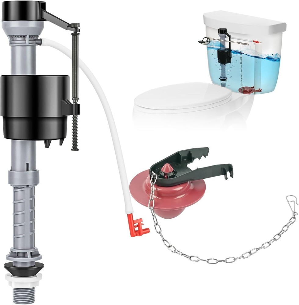 "Universal Toilet Flusher Kit Black Rubber Float Valve with 2-Inch Flapper Adj..