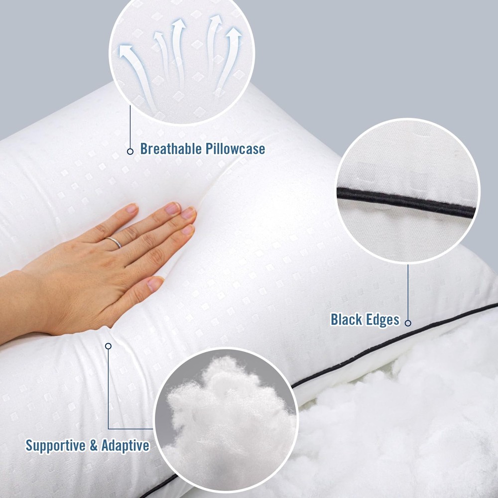 Standard Size Pillows 4 Pack, Hotel Style, Supportive and Breathable, White