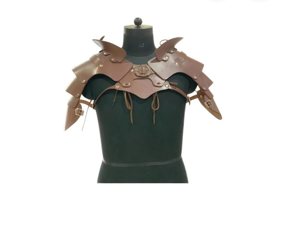 Medieval Gothic Warrior Leather Gorget with Pauldrons-Roman Cuirass Knight Armor