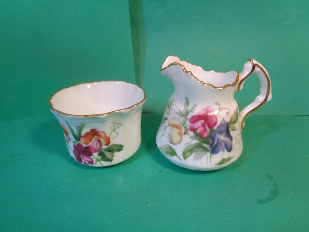Mini Sugar Bowl & Creamer, Floral Pattern, Hammersley & Co, England (Used/EUC)