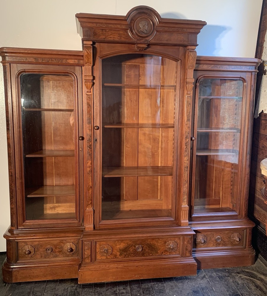 Renaissance Walnut And Burl 3 Door Bookcase