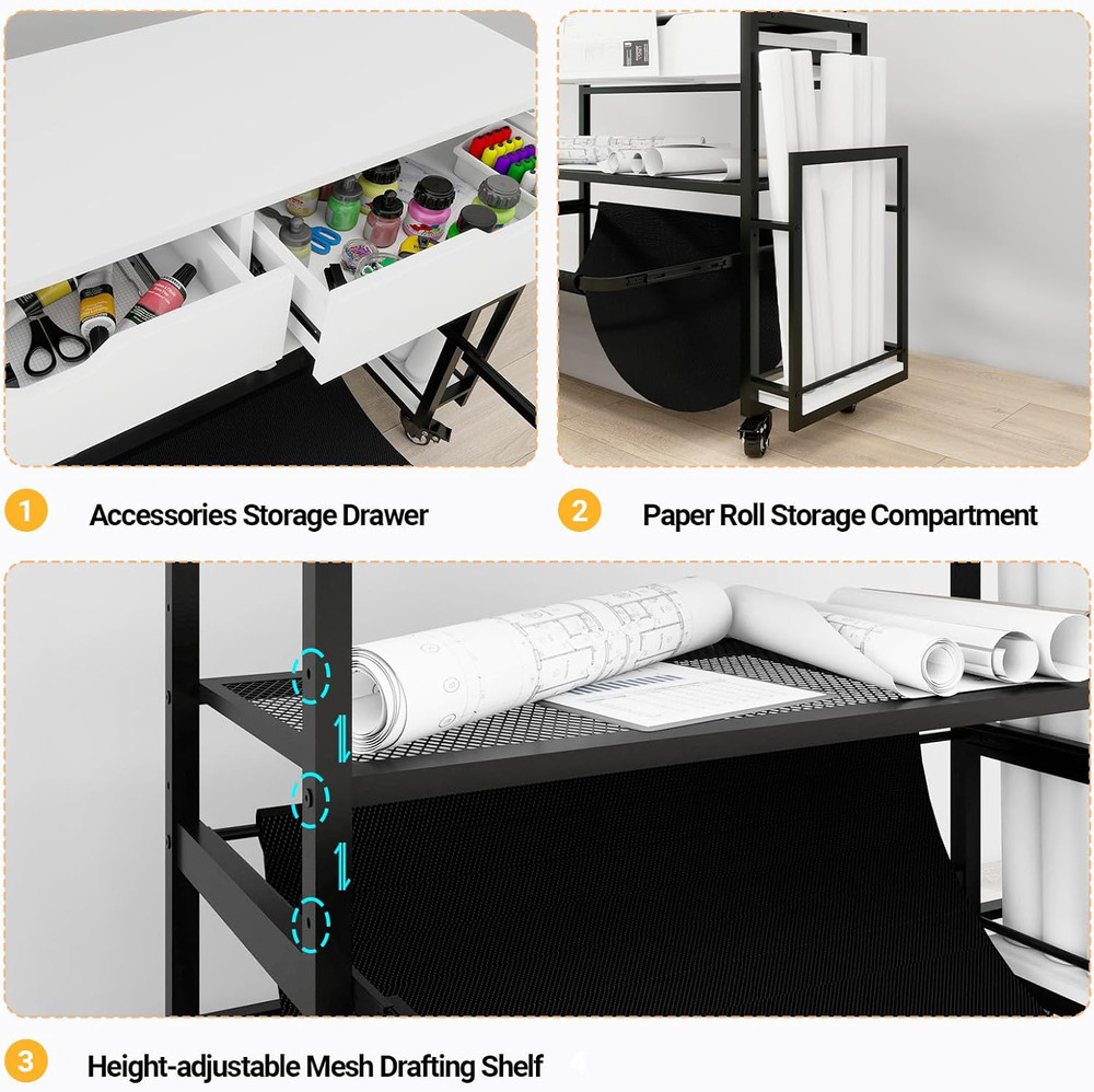 Wide Format Printer Stand with Laptop Station, Plotter Workbench Table with Pull
