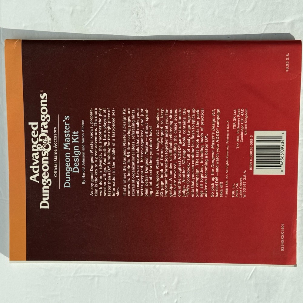 Dungeon Masters Design Kit 9234 - Advanced Dungeons & Dragons AD&D TSR 1988