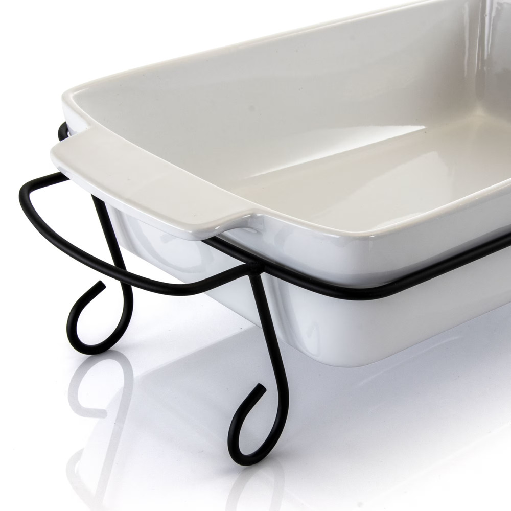 Gibson Elite 2pc Rectangular Stoneware Bakeware Set w Metal Rack Oven Safe