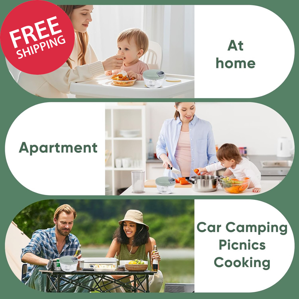 Garlic Chopper with Container Manual Food Chopper Pull-String Vegetable Onion