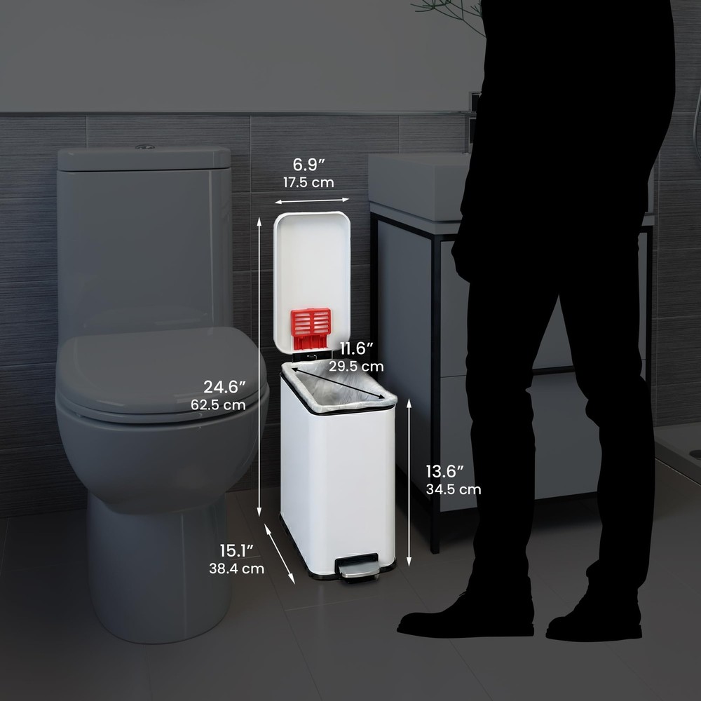 iTouchless 3 Gallon Slim Bathroom Trash Can with Lid & Odor Filter, Soft-Step St