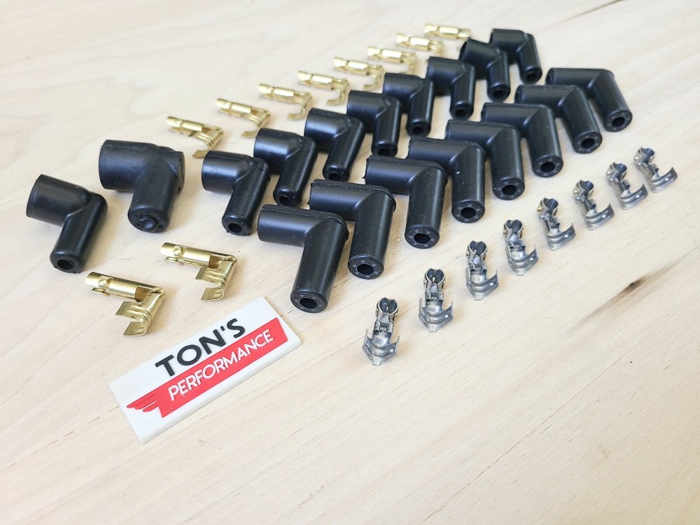 8 Cylinder v8 90 deg Rubber Spark Plug Boot Kit Stainless & Brass Ends Coil Wire
