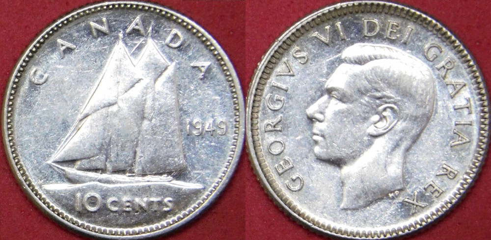 Very Fine 1949 Canada Silver 10 Cents