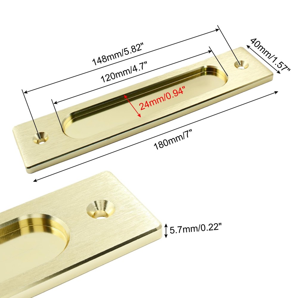 Kyuionty 2Pcs 7 Inch Flush Pull, Rectangular Finger 2 Pcs, Brushed Gold