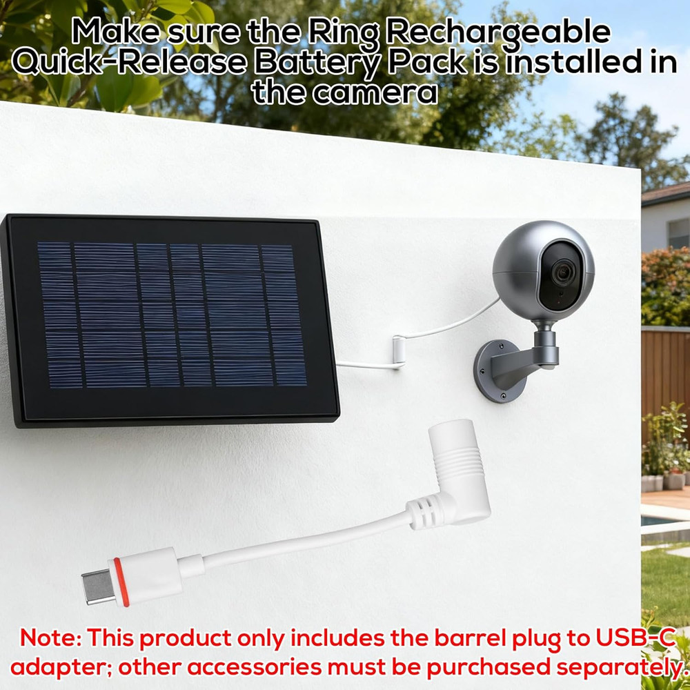 2Pcs Barrel Plug to USB-C Power Adapter for Ring Solar Panel & USB-C Security Ca