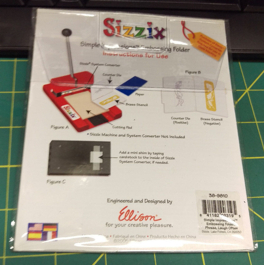Unopened Sizzix Simple Impressions Embossing Folder LAUGH OFTEN 38-9810