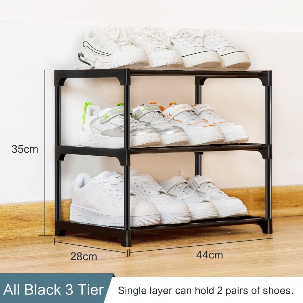 Stackable Small Shoe Rack for Closet 3 Tier, Sturdy Shoe Rack Organizer for F...