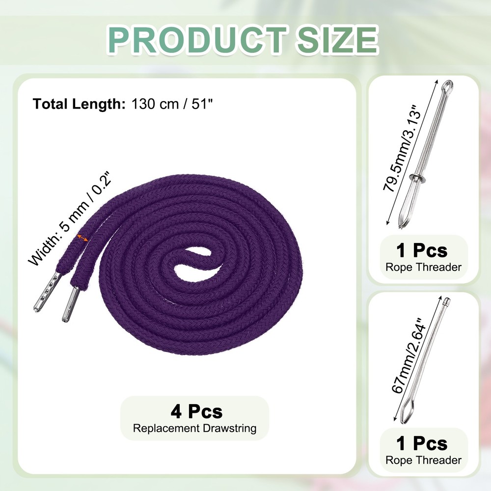 4pcs 51 Inch Replacement Drawstring Cords with Threaders, Deep Purple