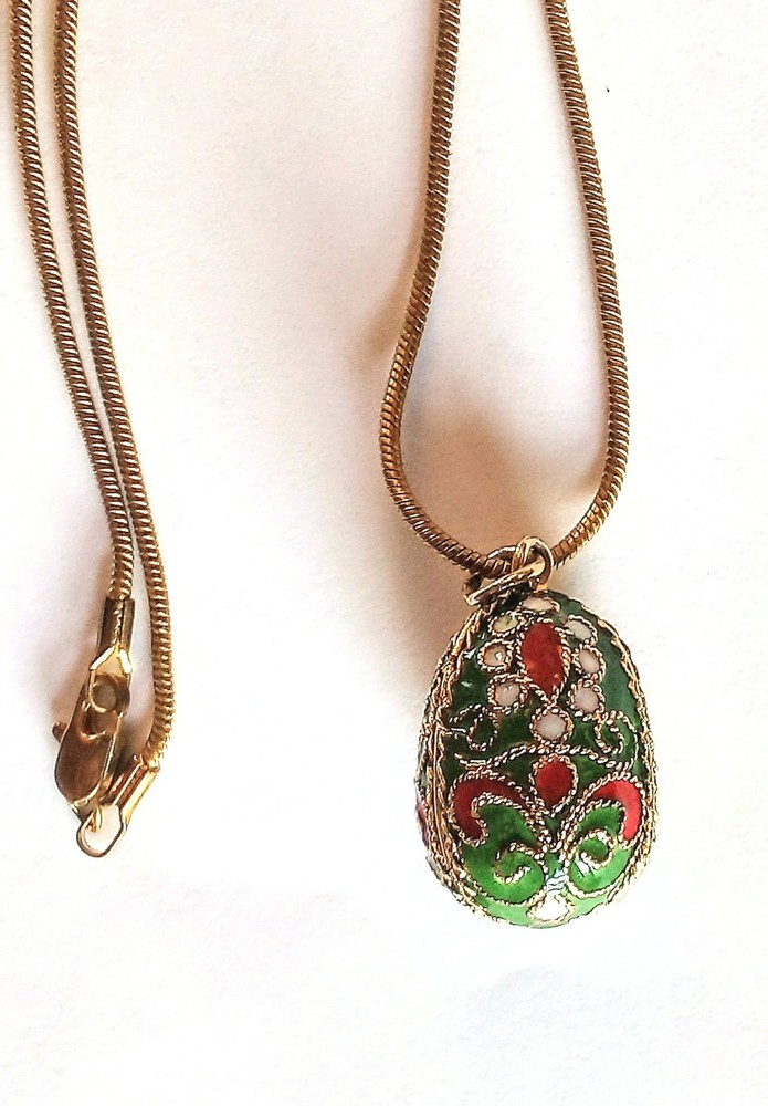 Vintage Enamel Multicolored Egg Pendant Necklace