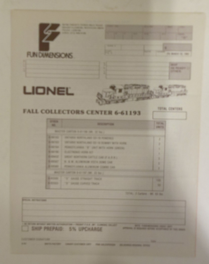 Lionel 1981 Fall Collector Center Catalog & Order Form